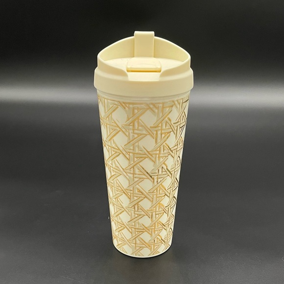 Kate Spade New York 16oz White and Gold Caning Thermal Mug Travel Mug - Picture 6 of 12